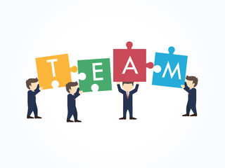 Teamwork with Puzzle Concept. Infographic Template. Vector Illustration.