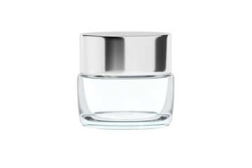 Clear glass jar with chrome glossy plastic lid 3D rendering