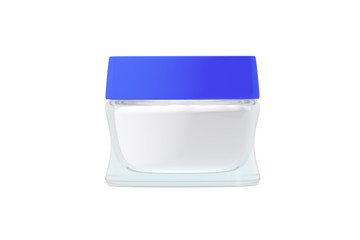 Glass jar with blue plastic lid 3D rendering