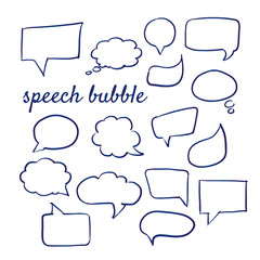 Doodle set of speech bubble, hand-drawn. Vector sketch illustration isolated over white background. 
