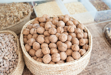 Fine walnuts at market stall