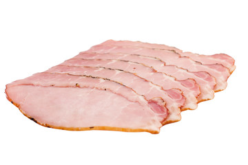 smoked pork fillet slices isolated on white