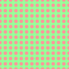 Vector seamless polka-dot pattern with pink dots on green