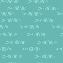 Different fishes swimming to the right together. Seamless vector pattern