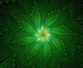 Fototapeta premium Abstract beautiful fractal green flower on a black background
