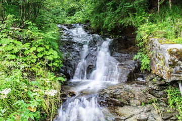 Waterfall on mountain river in Carpathian Mountains , Romania