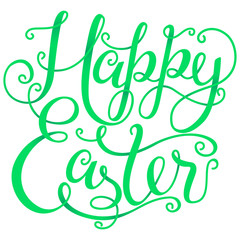 Fototapeta premium Happy Easter lettering for greeting card. Vector green text