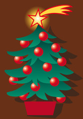 Christmas tree decorated with many red glass balls