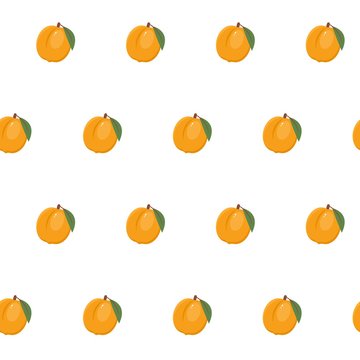 Seamless pattern with apricots on a white background. It can be used for packing of gifts, tiles fabrics backgrounds. Vector illustration.