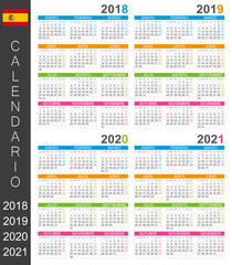 Calendar 2018 2019 2020 2021 / Spanish calendar template for years 2018-2021 week starts on Monday