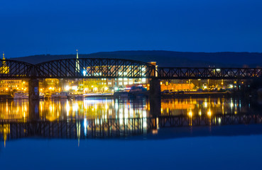 The night landscape on the river in Hamelin,Germany