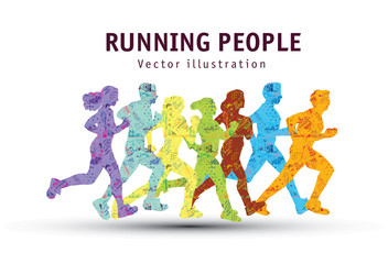 Fototapeta na wymiar People run sport marathon color silhouette.
