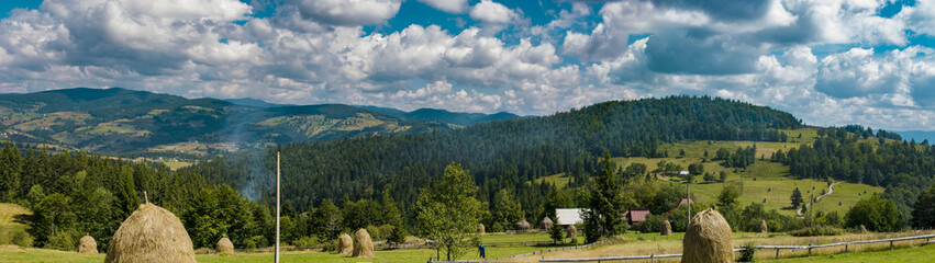 Panoramic view over Carpathian Mountains , Romania in a  beautiful summer day