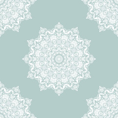 Damask vector classic light blue and white pattern. Seamless abstract background with repeating elements. Orient background