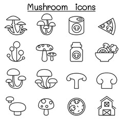Mushroom icon set in thin line style