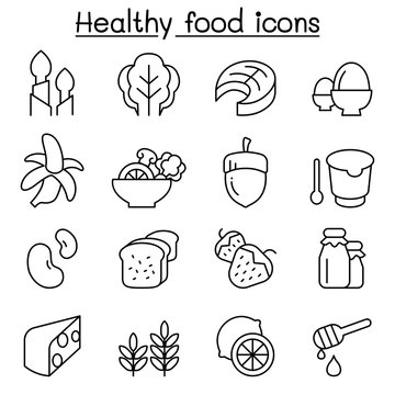 Healthy food icon set in thin line style