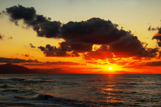 Intense Sunset Over Ocean In Sicily