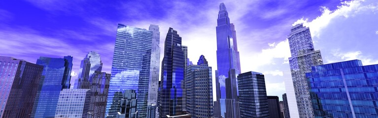 Obraz premium Nice view of the skyscrapers against the sky with clouds, 3d rendering 