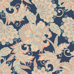 Fototapeta na wymiar ethnic flowers seamless vector pattern. floral vintage background in damask style