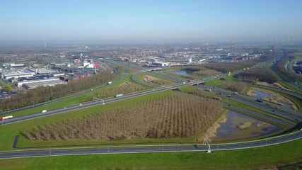 Aerial: Highway junction busy highway A2 and A27 in the Netherlands
