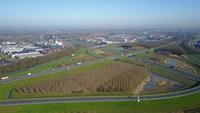 Aerial: Highway junction busy highway A2 and A27 in the Netherlands