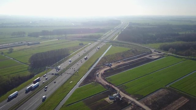 Aerial: Highway junction busy highway A2 and A27 in the Netherlands