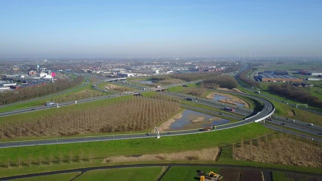 Aerial: Highway junction busy highway A2 and A27 in the Netherlands