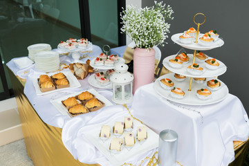 cake and bread on table in party