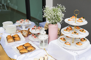 cake and bread on table in party