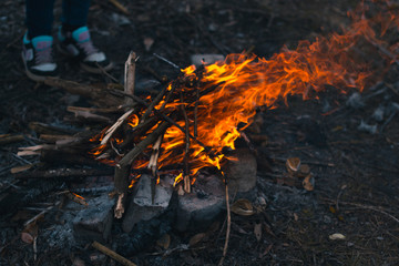 Bonfire in nature in tourism.