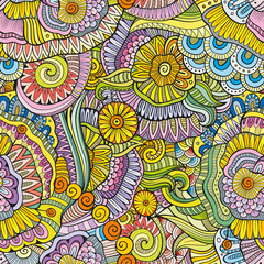 Abstract vector hand drawn nature floral seamless pattern