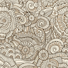 Abstract vector hand drawn nature floral seamless pattern