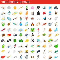 100 hobby icons set, isometric 3d style