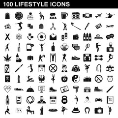 100 lifestyle icons set, simple style