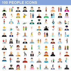 100 people icons set, flat style