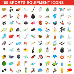 100 sports equipment icons set, isometric 3d style © juliars
