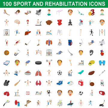 100 Sport And Rehabilitation Set, Cartoon Style