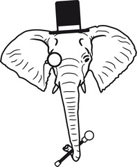 sir herr gentlemen zylinder hut monokel brille elefant kopf gesicht gemalt