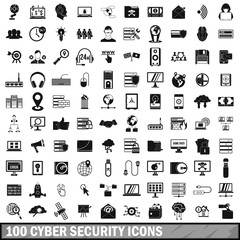 100 cyber security icons set, simple style 