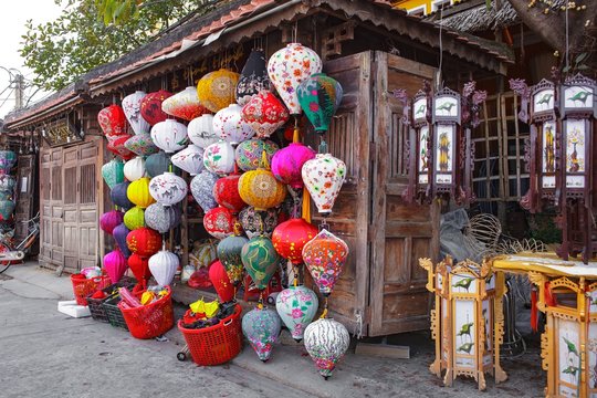 Colored vietnamese silk lanterns