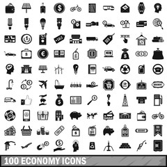 100 economy icons set, simple style 