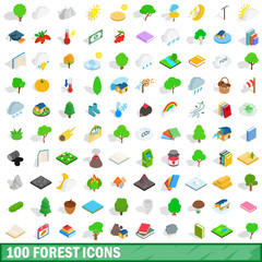 100 forest icons set, isometric 3d style