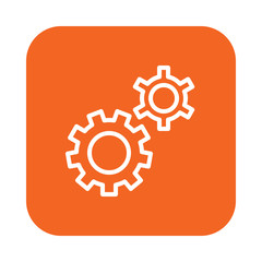 Gear, settings, preferences flat line icon, linear vector sign on colorful rounded square button isolated on white. Symbol, logo illustration. Flat design, pixel perfect