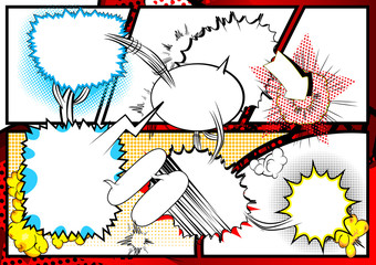Vector illustrated comic book style background with speech bubbles.