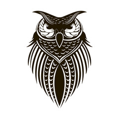 Black painted owl on white background, tattoo
