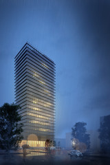 Rendering Hochhaus Nacht Regen