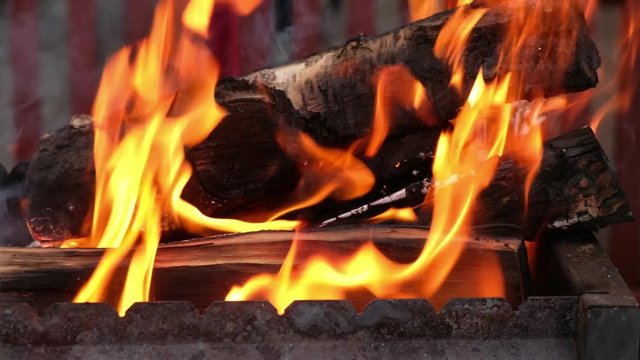 Open fire in iron brasier