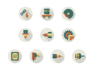 Industrial equipment round flat color vector icons