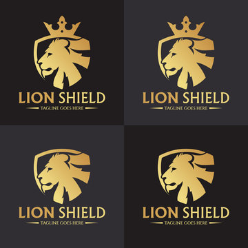 Lion shield logo design template. Lion head logo. Vector illustration