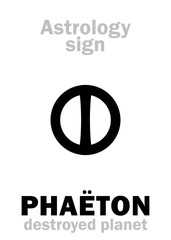 Astrology Alphabet: PHAËTON (Juno), hypothetic destroyed planet (between Mars and Jupiter, now Asteroids belt). Hieroglyphics character sign (single symbol).